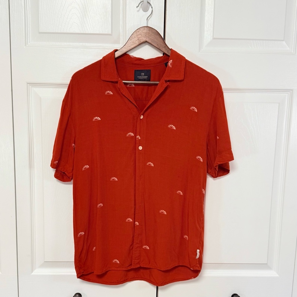 Scotch & Soda Burnt Orange Sun Print Viscose Shirt - Size M